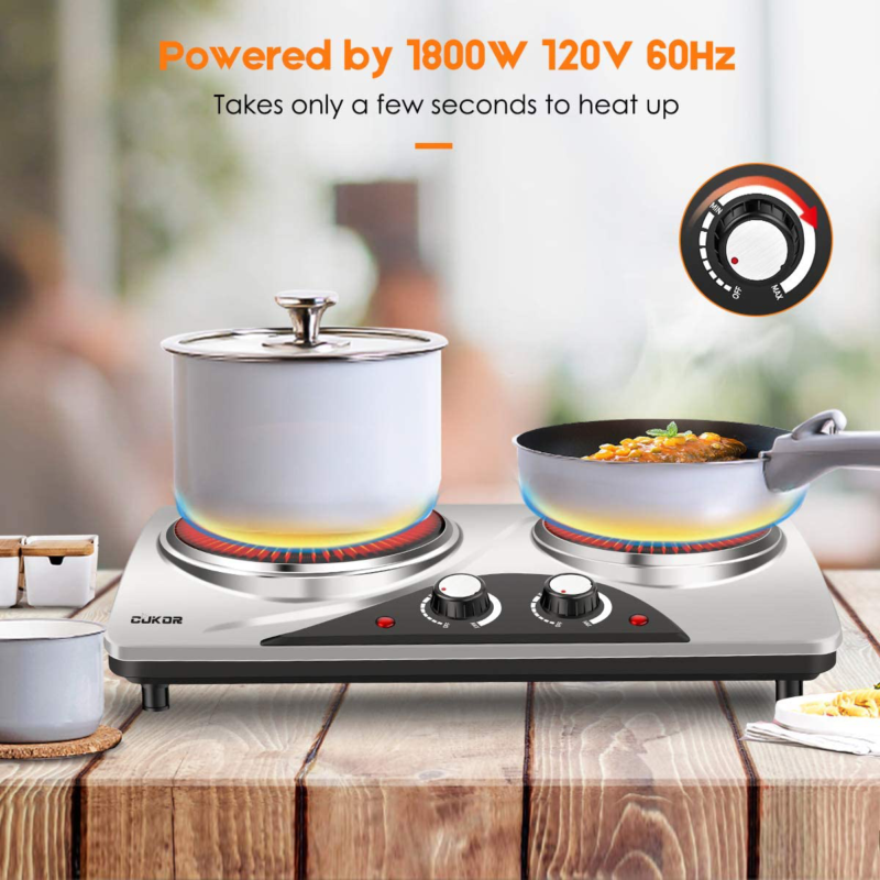 Cukor Electric Hot Plate, 1800W Portable Electric Stove,Infrared Double Burner,H - Fresh Stock Dated October 2025