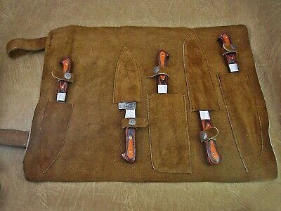 5 piece Kitchen knife set, Hand forged hammered Damascus steel Orange Black - Fresh Stock Dated October 2025