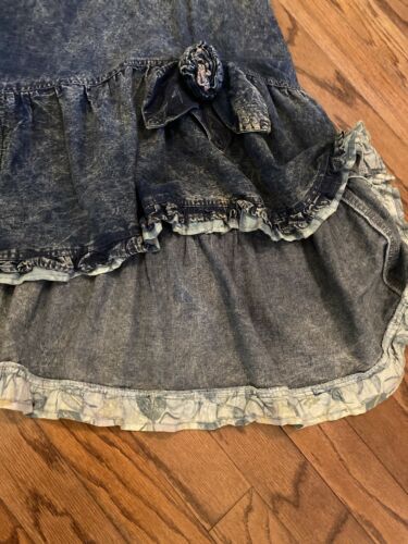 RETRO VTG Carreli AcidWashed Denim GYPSY PEASANT Style HI LO RUFFLE JEAN DRESS M - Fresh Stock Dated October 2025