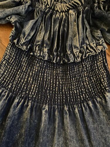RETRO VTG Carreli AcidWashed Denim GYPSY PEASANT Style HI LO RUFFLE JEAN DRESS M - Fresh Stock Dated October 2025