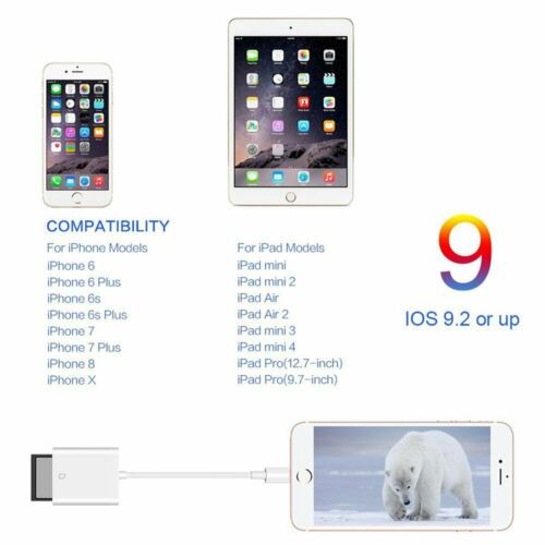 Lightning to sd Card Camera Reader Adapter for Apple iPhone 5s 6 7 8 Plus XS Max - Fresh Stock Dated October 2025