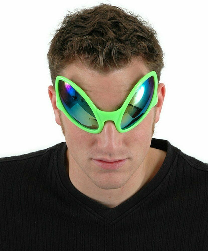 Close Encounter Green Alien Costume Glasses Sunglasses UFO ET Mirrored Bug Eyes - Fresh Stock Dated October 2025