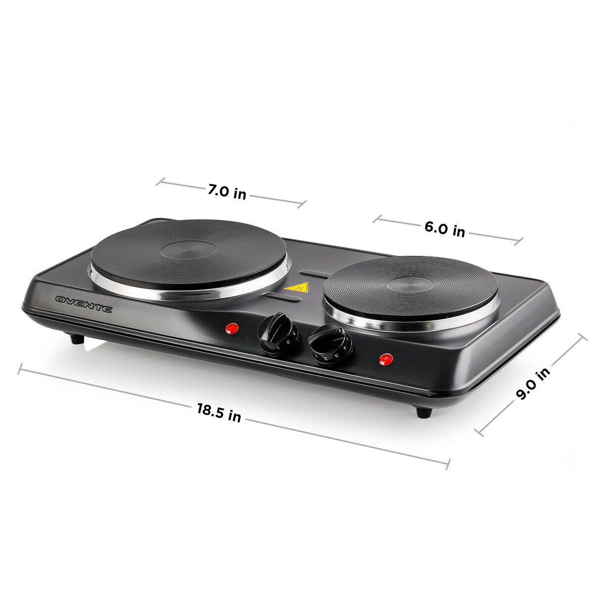 Ovente Electric Cast Iron Burner 7 Inch Double Hot Plate Compact Cooktop BGS102B - Fresh Stock Dated October 2025