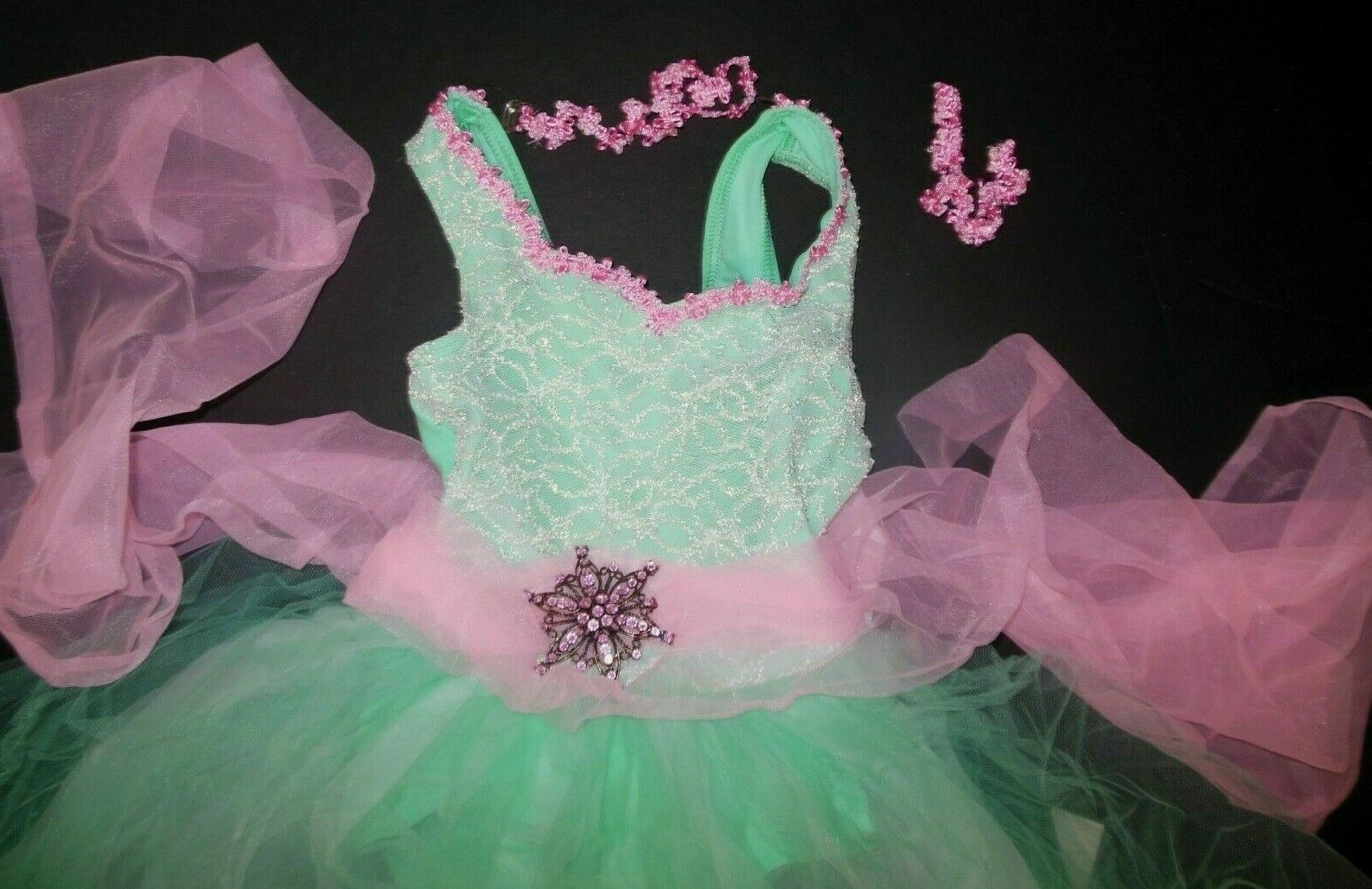 romantic length ballet costume brooch included child Sz Small 4-6m Mint Green - Fresh Stock Dated October 2025