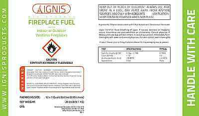 Ignis Bio Ethanol Fuel 24 Pack Ethanol fireplace fuel 1 Quart each = 6 Gallon - Fresh Stock Dated October 2025