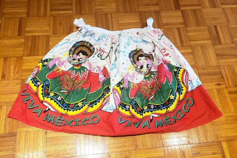 Vintage Hand Painted novelty cotton Mexican Mexico full skirt L XL rockabilly - Fresh Stock Dated October 2025