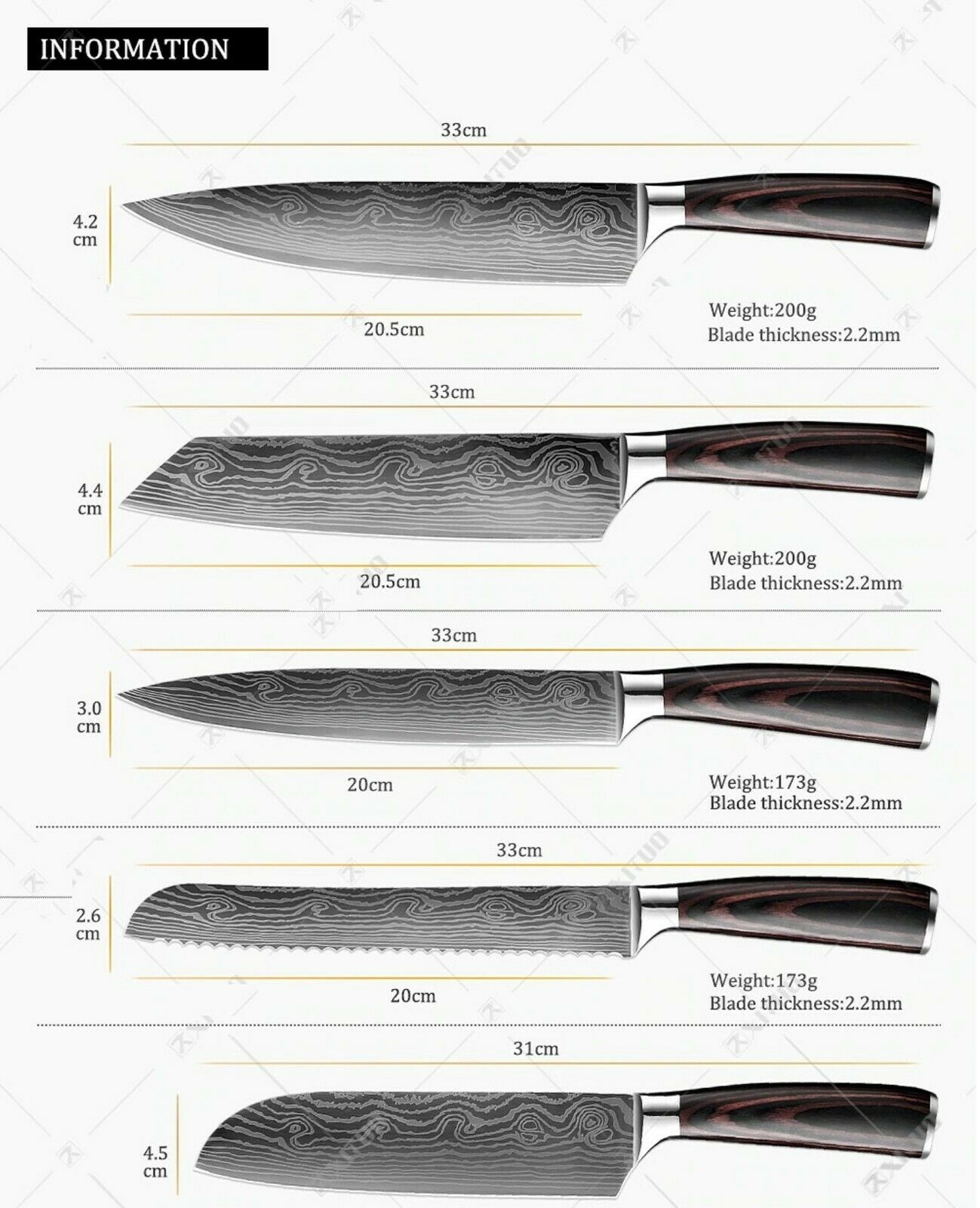 Kitchen Knife set Professional Stainless Steel Damascus Cleaver Japan Chef - Fresh Stock Dated October 2025