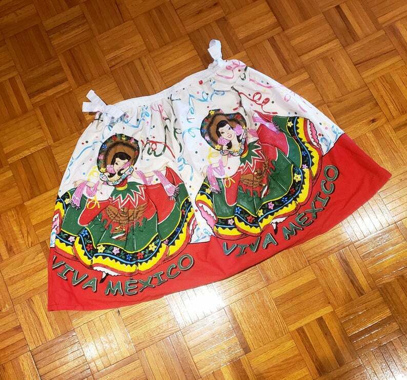 Vintage Hand Painted novelty cotton Mexican Mexico full skirt L XL rockabilly - Fresh Stock Dated October 2025