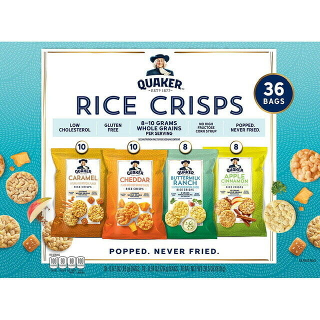 Quaker Rice Crisps Variety Pack (36 pk.) GREAT VALUE & SERVICE!! - Fresh Stock Dated October 2025
