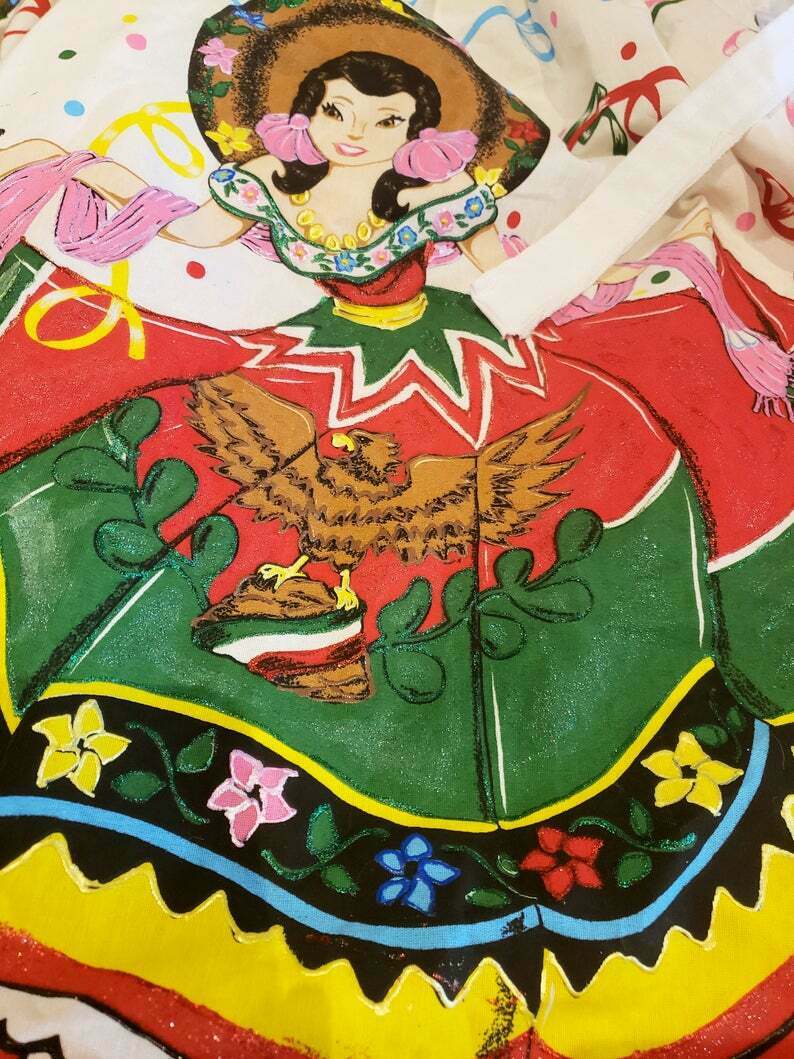 Vintage Hand Painted novelty cotton Mexican Mexico full skirt L XL rockabilly - Fresh Stock Dated October 2025