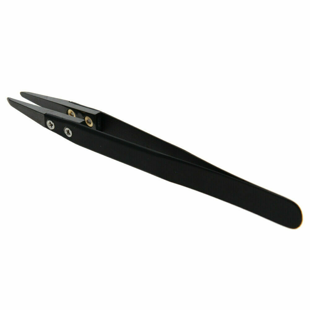Black Steel Tweezer with Pointed Plastic Tip for Changing Watch Battery Hobby - Fresh Stock Dated October 2025