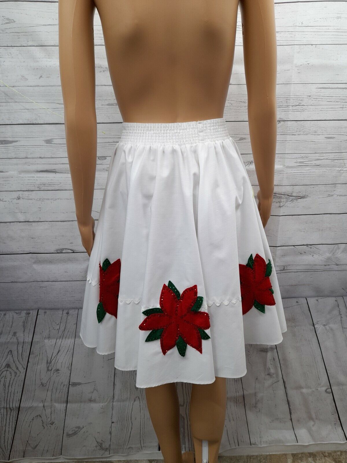 Vtg Circle Malco Modes Partners Please Skirt Sz S Christmas Poinsettia White - Fresh Stock Dated October 2025