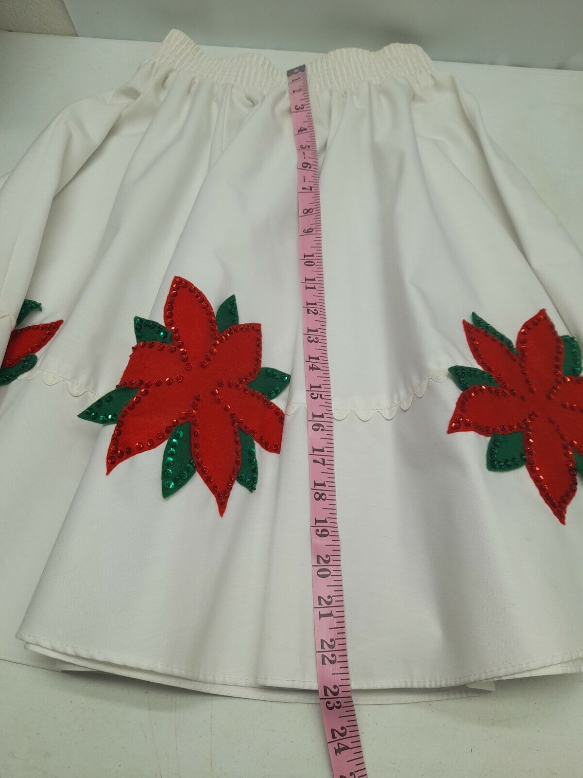 Vtg Circle Malco Modes Partners Please Skirt Sz S Christmas Poinsettia White - Fresh Stock Dated October 2025