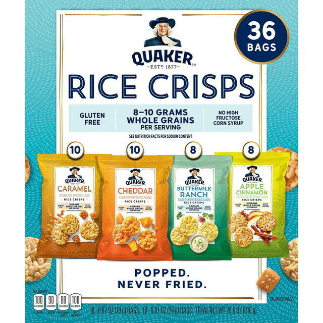 Quaker Rice Crisps Variety Pack (36 pk.) GREAT VALUE & SERVICE!! - Fresh Stock Dated October 2025