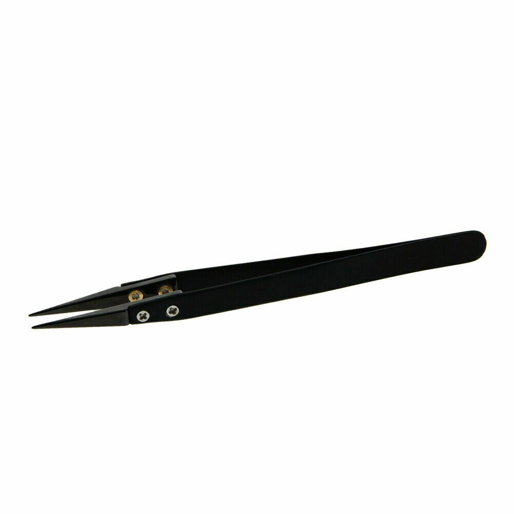 Black Steel Tweezer with Pointed Plastic Tip for Changing Watch Battery Hobby - Fresh Stock Dated October 2025