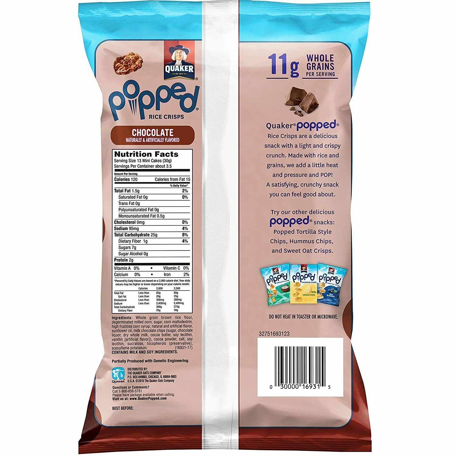Quaker Rice Crisps Chocolate 3.53 oz Bag 6 Pack (3.53 oz) OR 3 (7 oz) - Fresh Stock Dated October 2025