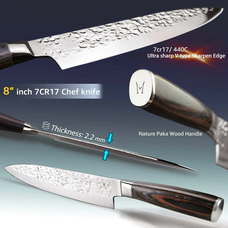 5PCS Kitchen Knife Set Japanese Chef Knives Carbon Stainless Steel Blade Vintage - Fresh Stock Dated October 2025
