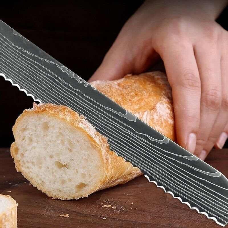 Kitchen Chef Knife Set 8 Pcs Stainless Steel Damascus Pattern Sharp Cleaver Gift - Fresh Stock Dated October 2025