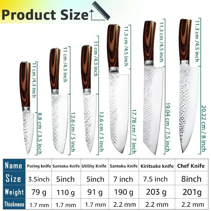5PCS Kitchen Knife Set Japanese Chef Knives Carbon Stainless Steel Blade Vintage - Fresh Stock Dated October 2025