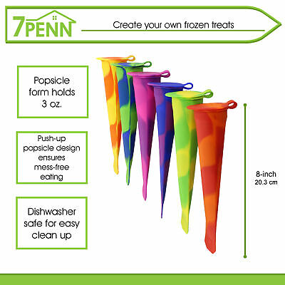 7Penn Ice Pop Molds Popsicle Molds - 6 Pc Silicone Frozen Yogurt Tubes with Lids - Fresh Stock Dated October 2025