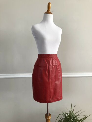 Vtg 70s/80s PIA RUCCI Red Leather Pencil Wiggle Skirt New Wave Punk High Waist - Fresh Stock Dated October 2025