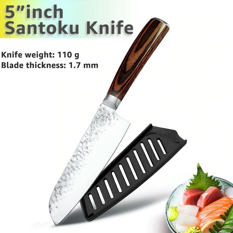 5PCS Kitchen Knife Set Japanese Chef Knives Carbon Stainless Steel Blade Vintage - Fresh Stock Dated October 2025