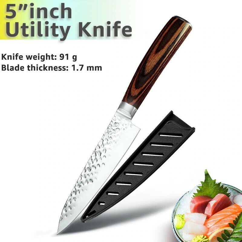 5PCS Kitchen Knife Set Japanese Chef Knives Carbon Stainless Steel Blade Vintage - Fresh Stock Dated October 2025