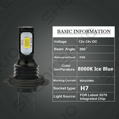 For Kawasaki Ninja 300 650 ZX6R ICE Blue H7 Motorcycle LED Headlight Bulbs HKL - Fresh Stock Dated October 2025