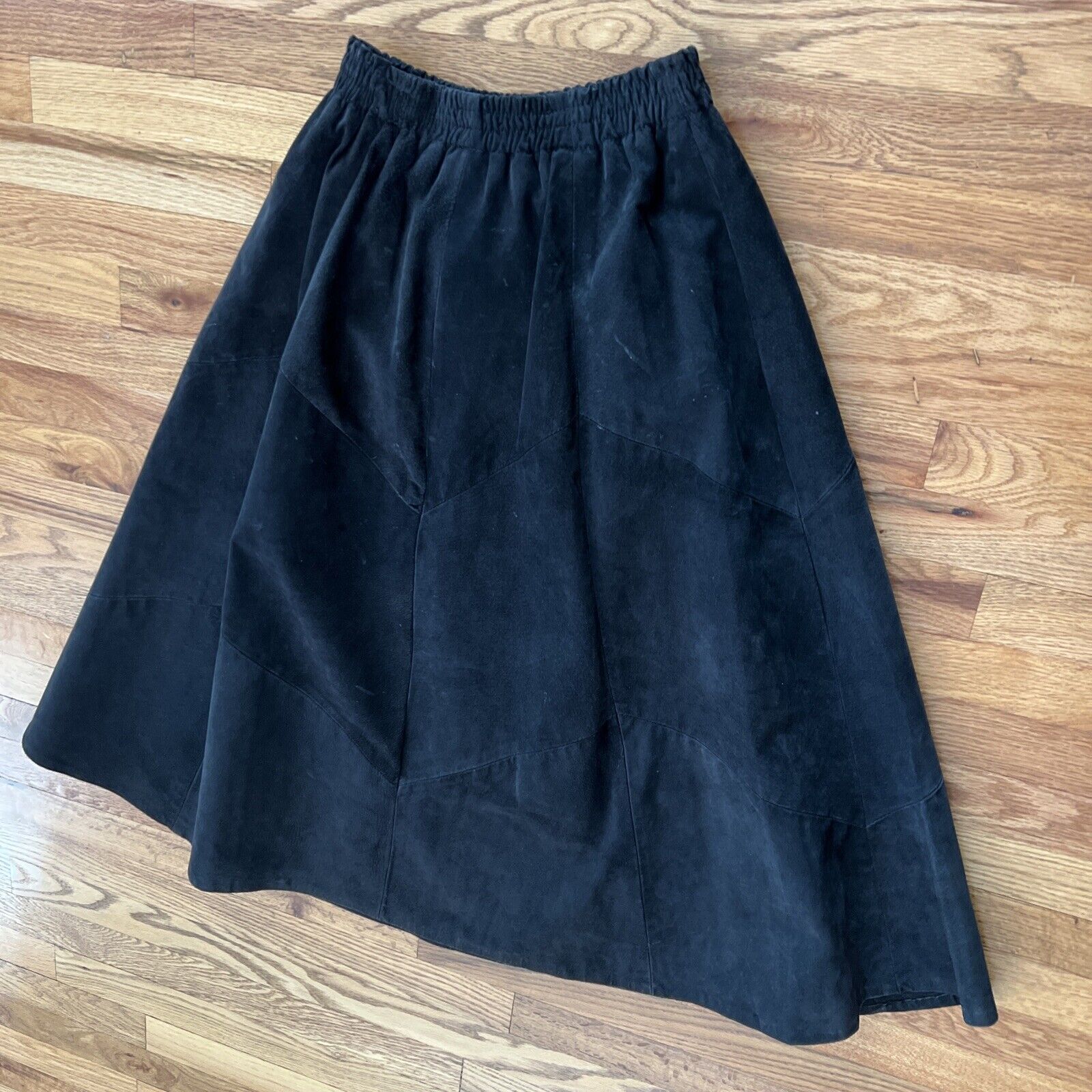 Etosha Vintage 80s-90s Long Black Suede Leather Skirt Sz S Lined Elastic waist￼ - Fresh Stock Dated October 2025