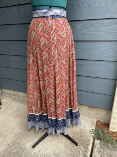 Vtg Gunne Sax Long Skirt Paisley Calico Gingham Size 9 Pockets Jessica's Gunnie - Fresh Stock Dated October 2025