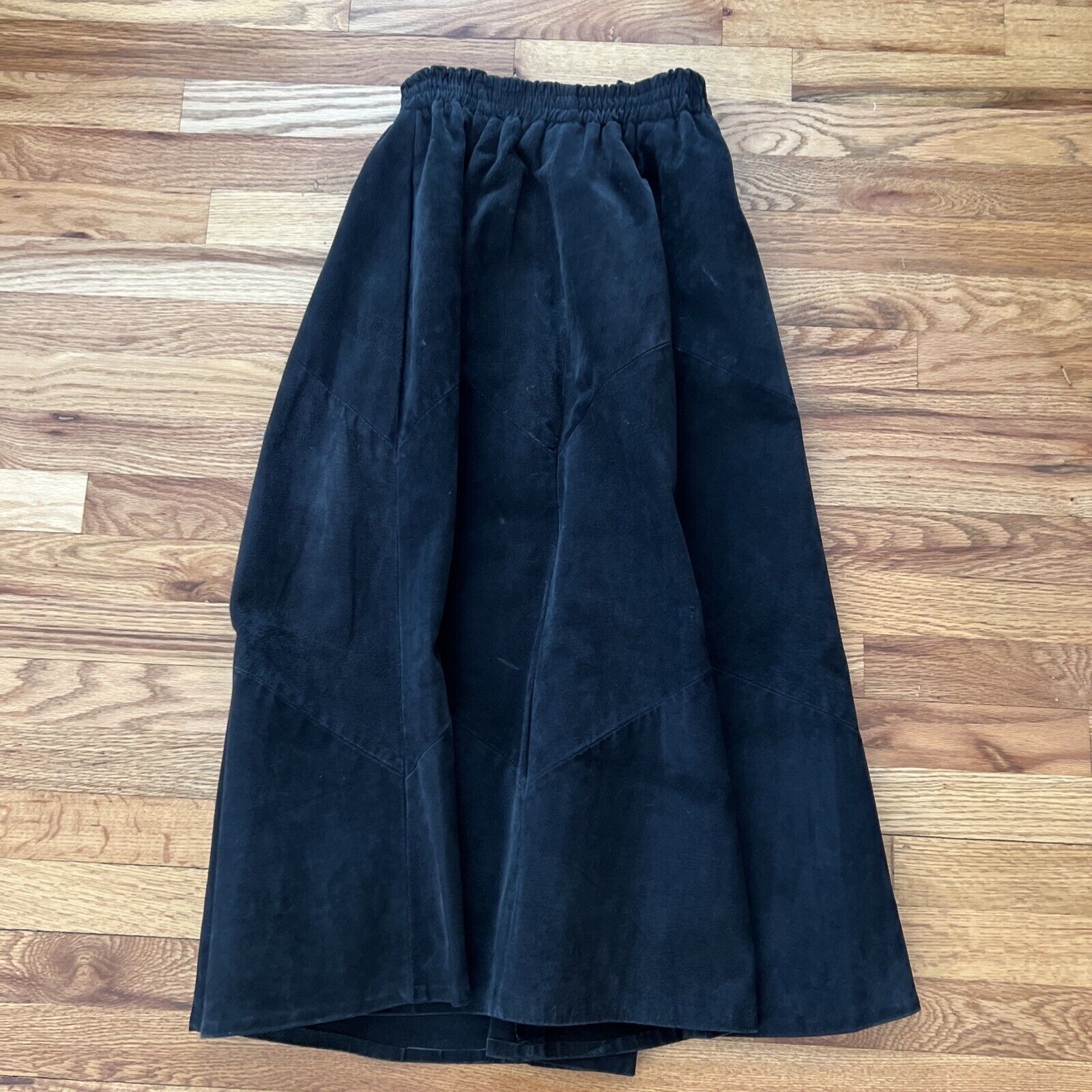 Etosha Vintage 80s-90s Long Black Suede Leather Skirt Sz S Lined Elastic waist￼ - Fresh Stock Dated October 2025