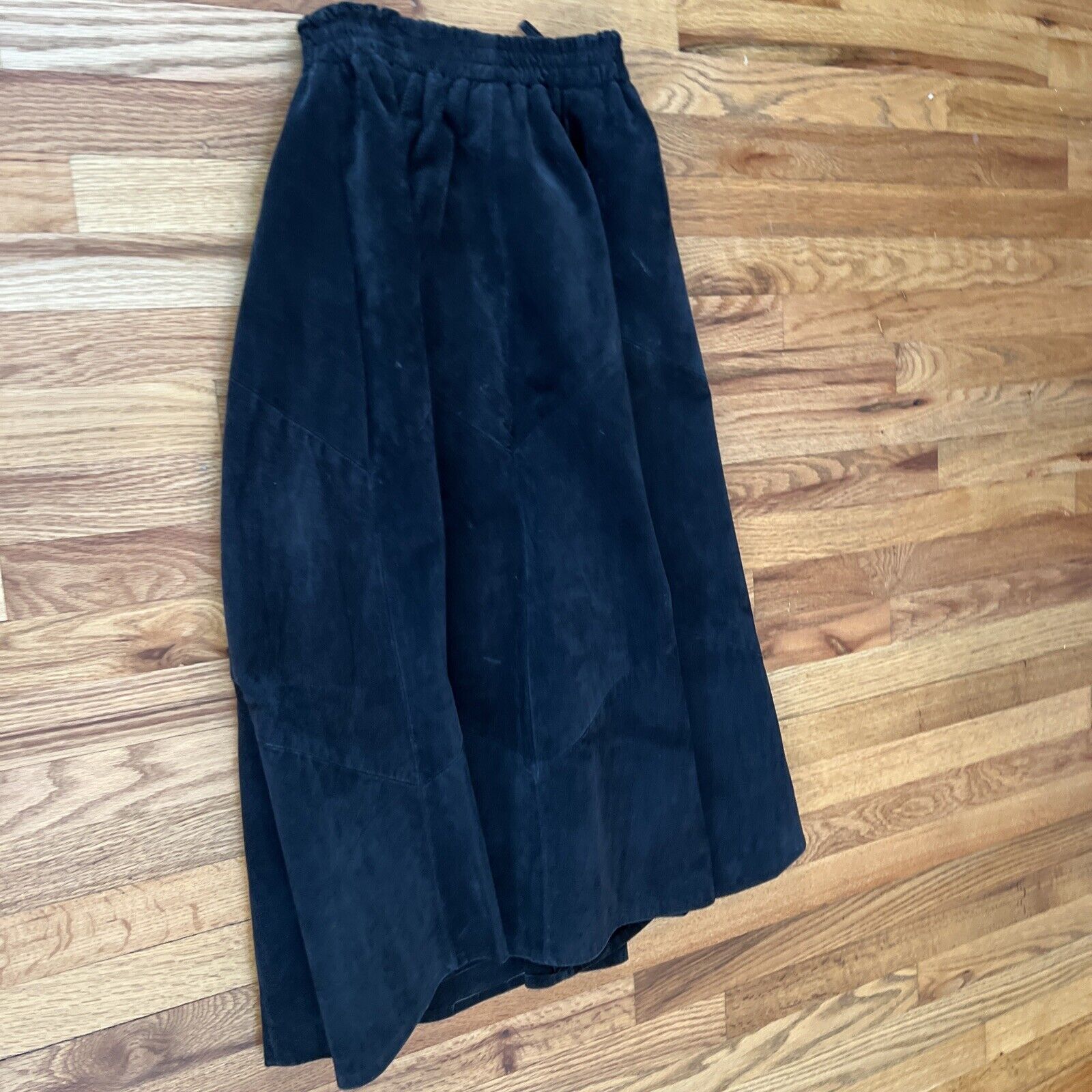 Etosha Vintage 80s-90s Long Black Suede Leather Skirt Sz S Lined Elastic waist￼ - Fresh Stock Dated October 2025