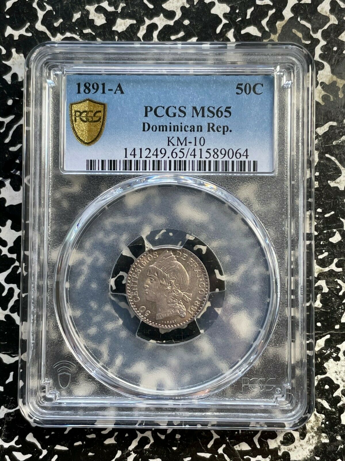 1891-A Dominican Republic 50 Centavo PCGS MS65 Lot#G965 Silver! Gem BU! - Fresh Stock Dated October 2025