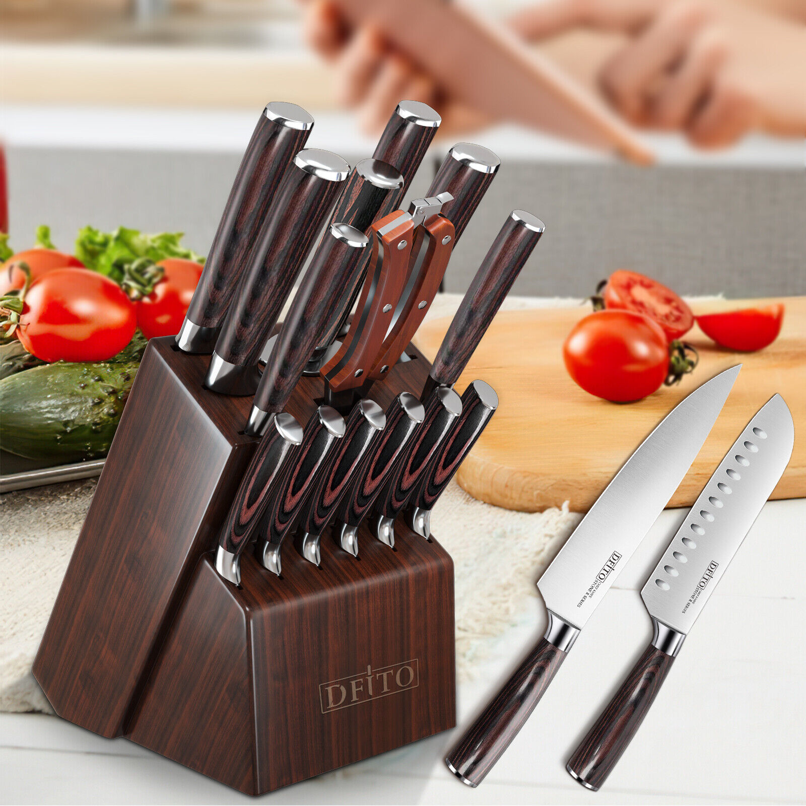 15 Pcs Kitchen Knife Set with Wooden Block Japan Carbon Stainless Steel Knives - Fresh Stock Dated October 2025
