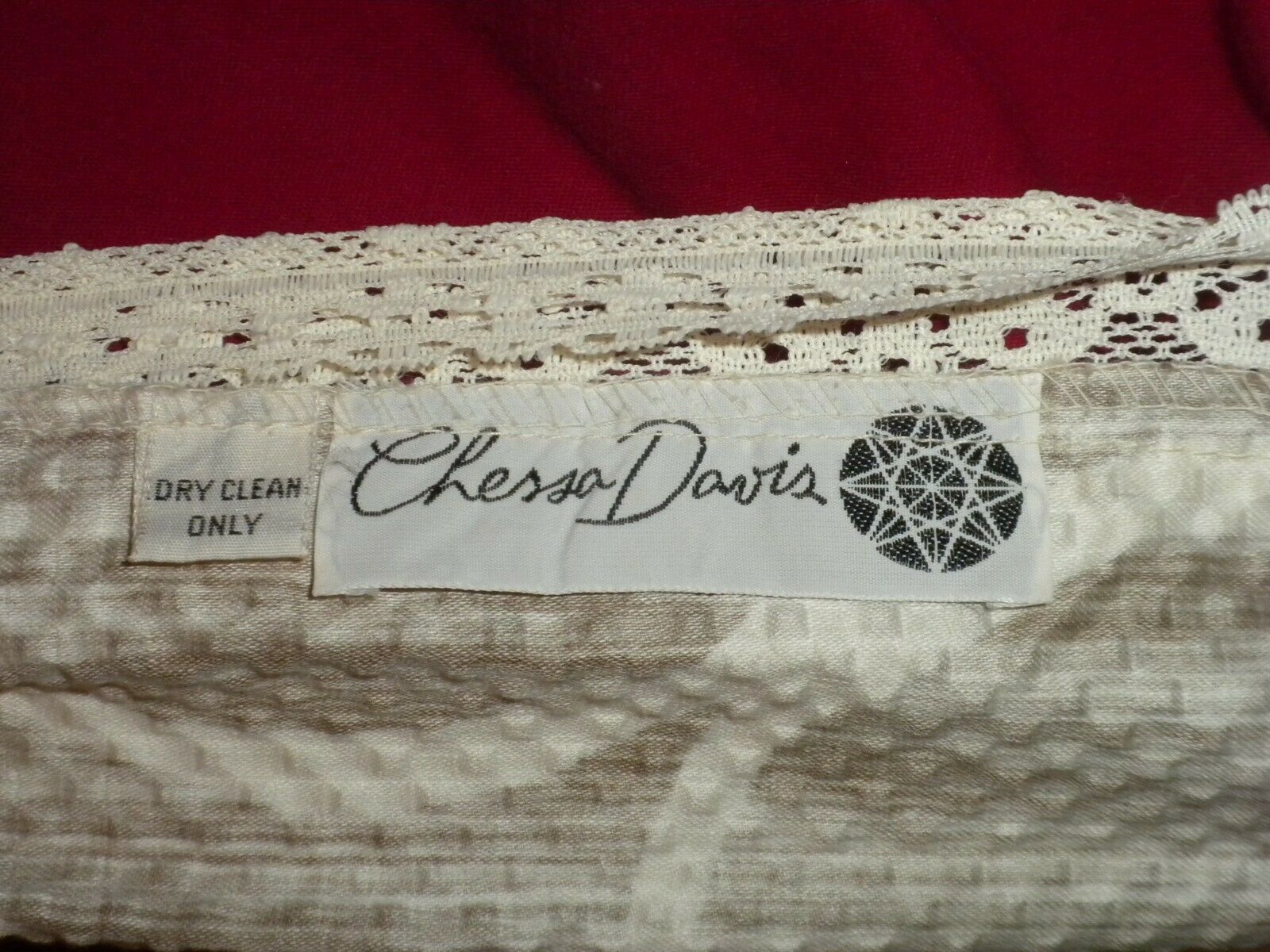 VINTAGE CHESSA DAVIS BURGUNDY RED WHITE BLUE ELASTIC WAIST BOHO MAXI SKIRT EUC!! - Fresh Stock Dated October 2025