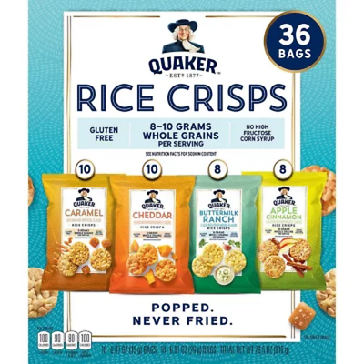 Quaker Rice Crisps Variety Pack (36 pk.) - Fresh Stock Dated October 2025