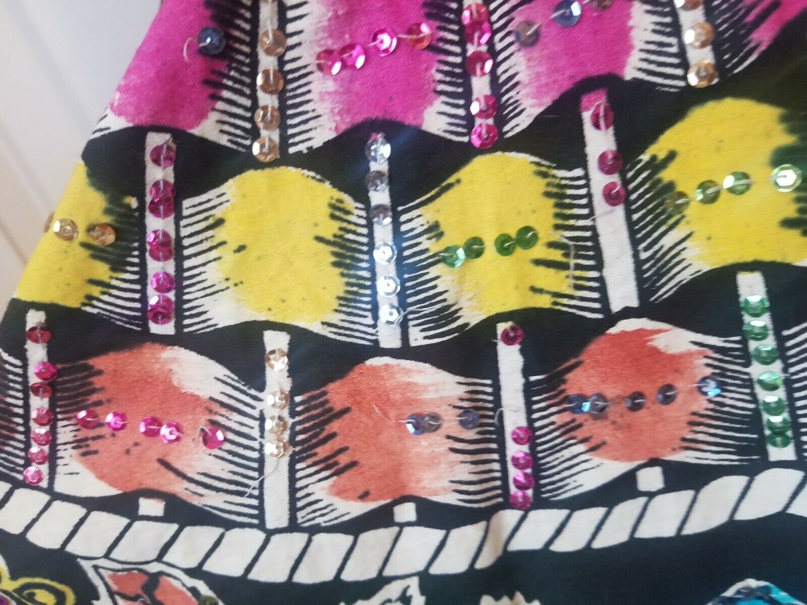 Vintage Mexican Full Circle Skirt Hand Painted Floral With Sequins Rockabilly - Fresh Stock Dated October 2025