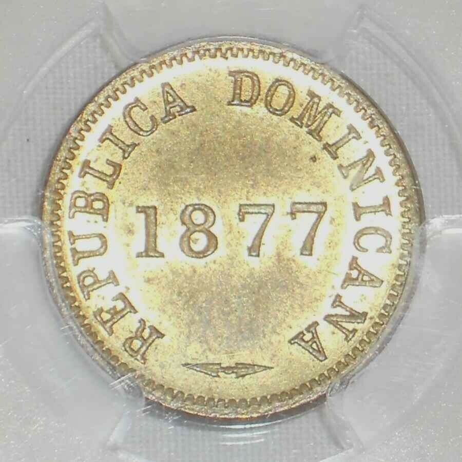 1877 Dominican Republic Small Brass Coin One Centavo Uncirculated PCGS MS63 - Fresh Stock Dated October 2025