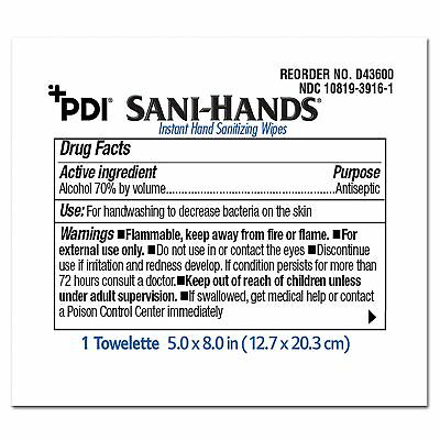 Sani-Hands Wipe Hand Sanitizing Wipe 100 Count Individual Packet 1000 per Case - Fresh Stock Dated October 2025