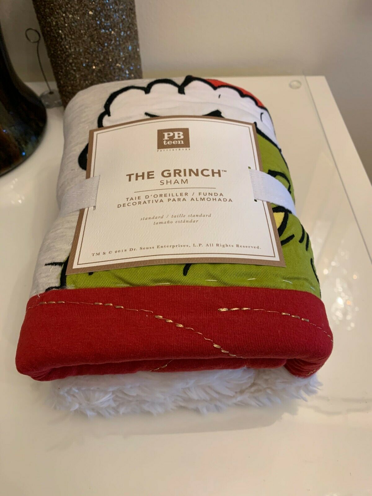 Pottery Barn Grinch Christmas pillow cover Sham gingham Dr Seuss Holiday Gift - Fresh Stock Dated October 2025