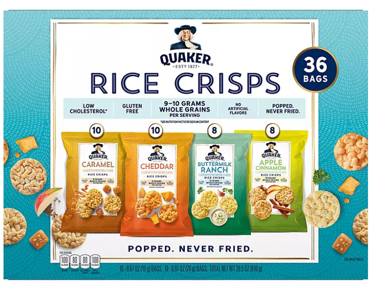 Quaker Rice Crisps Variety Pack (36 pk.) - Fresh Stock Dated October 2025