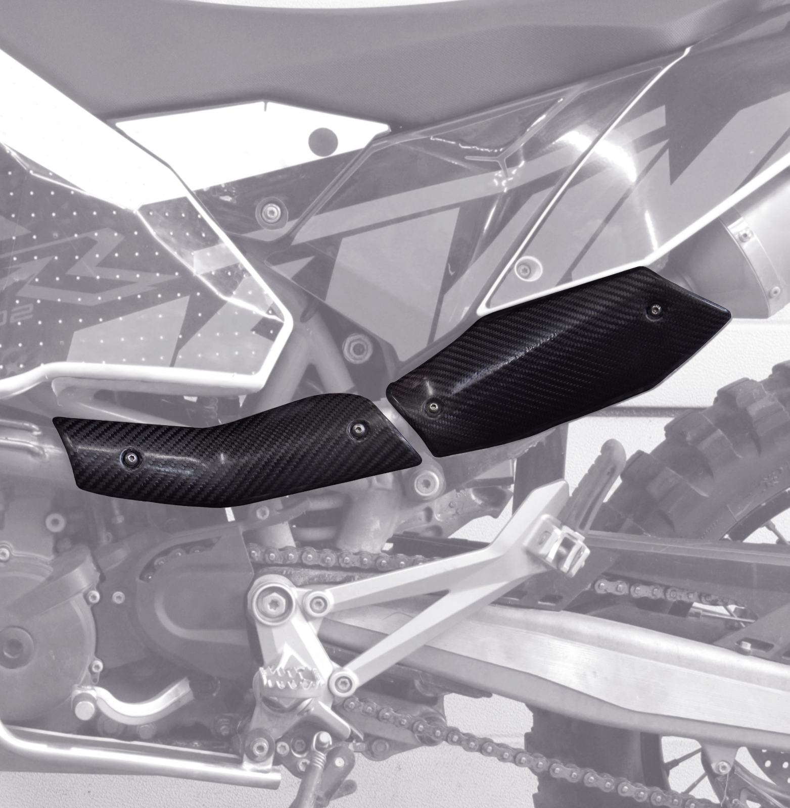 Exhaust Heat Shield Cover Protector, KTM 690 SMC/Enduro/Duke 08-18 Carbon Fiber - Fresh Stock Dated October 2025
