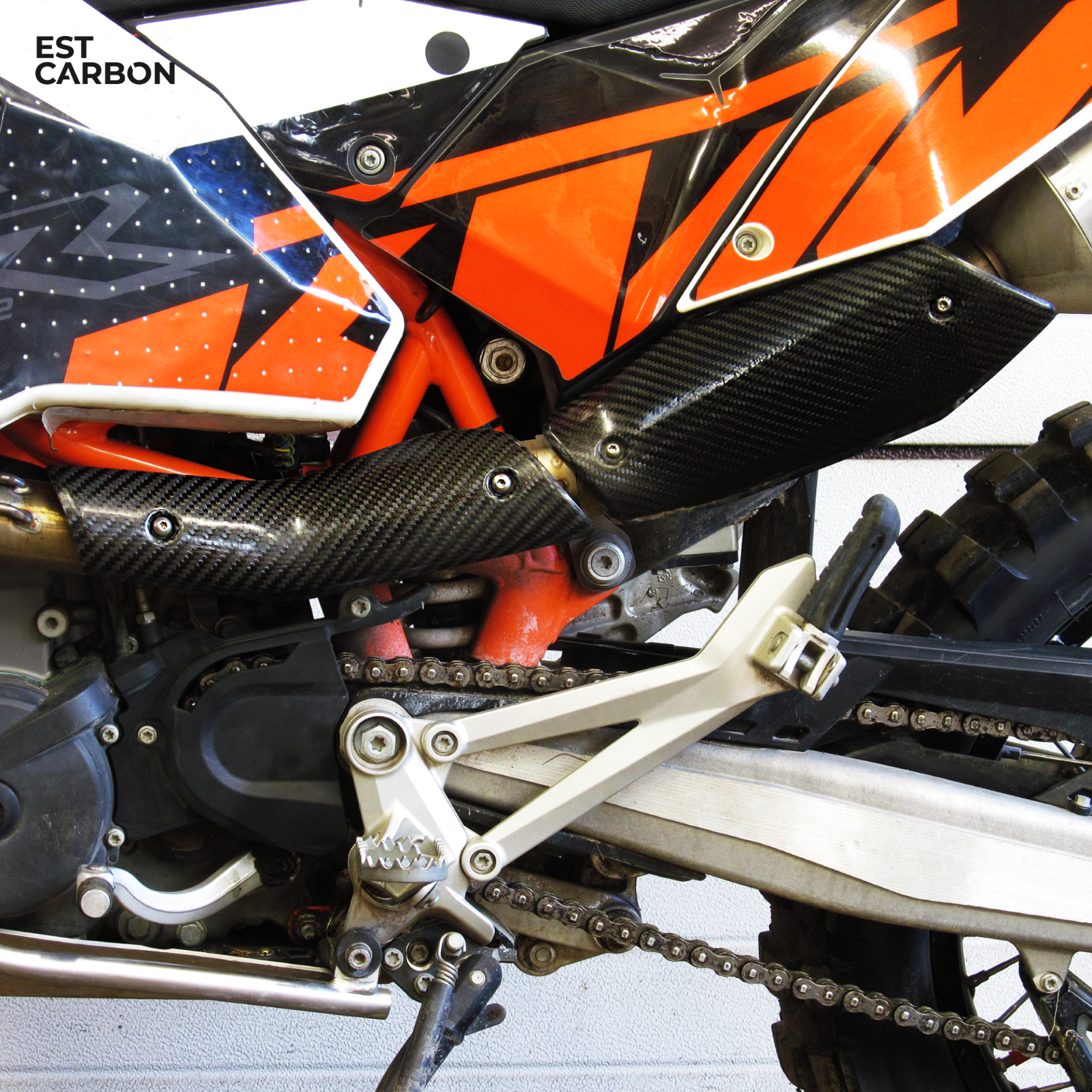 Exhaust Heat Shield Cover Protector, KTM 690 SMC/Enduro/Duke 08-18 Carbon Fiber - Fresh Stock Dated October 2025