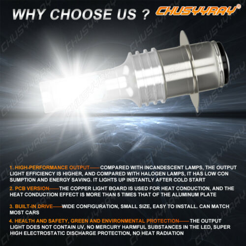 2x Bright LED Headlight Bulb High/Low For Honda ATV 12V 45/45W P15D-3; headlamp - Fresh Stock Dated October 2025