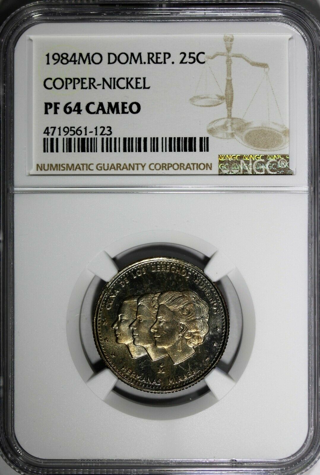 DOMINICAN REPUBLIC PROOF 1984 25 Centavos NGC PF64 CAMEO Mirabal Sisters KM#61.1 - Fresh Stock Dated October 2025