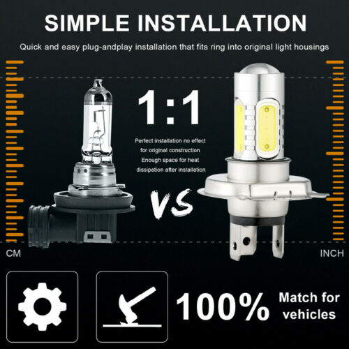 2x H4 9003 HB2 LED Bulb Hi/Lo Beam White Car Motorcycle Headlight High Power - Fresh Stock Dated October 2025
