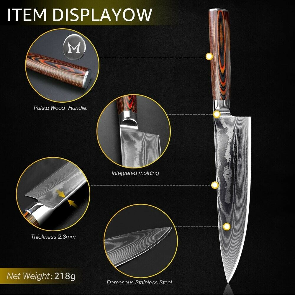 Kitchen Damascus Steel Chef Knife Set Handmade VG10 67 Layers Knives Wood Handle - Fresh Stock Dated October 2025