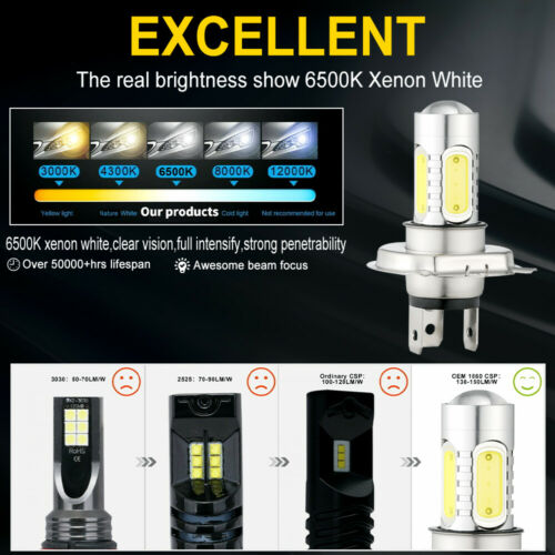 2x H4 9003 HB2 LED Bulb Hi/Lo Beam White Car Motorcycle Headlight High Power - Fresh Stock Dated October 2025