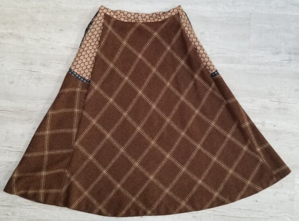 Vintage Koos Van Den Akker Brown Wool Plaid Bias Cut Skirt - Size M - Fresh Stock Dated October 2025