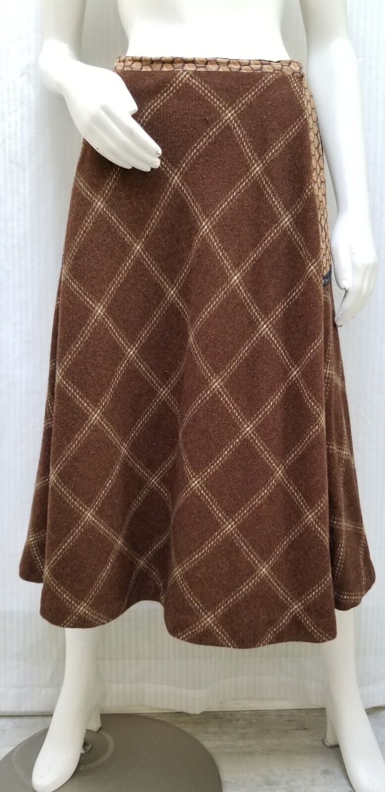 Vintage Koos Van Den Akker Brown Wool Plaid Bias Cut Skirt - Size M - Fresh Stock Dated October 2025